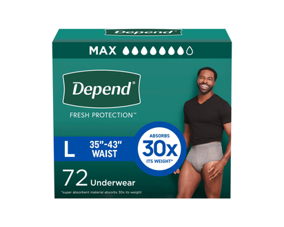 Depend Fresh Protection Adult Incontinence Underwear for Men - Grey - Maximum - Large/72 Count