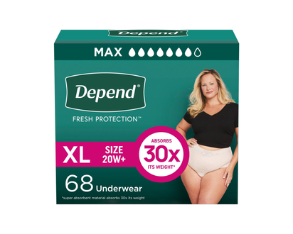 Depend Fresh Protection Adult Incontinence Underwear for Women - Blush - Maximum - Extra-Large/68 Count