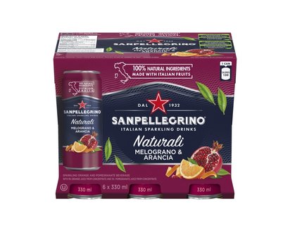 Sanpellegrino Naturali Sparkling Water - Melograno and Arancia - 6 x 330ml