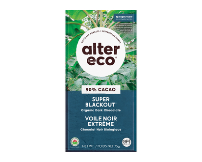 Alter Eco Dark Organic Chocolate - 90% Cacao - Super Blackout - 75g