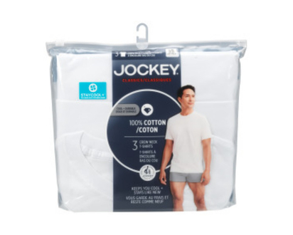 Jockey Men's T-Shirt - White - Large - 3 Pack 