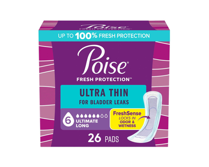 Poise Ultra Thin Long lenth Incontinence & Postpartum Pads - Ultimate Absorbency - 26 Count