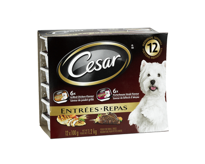 Cesar Entrees Dog Food - Porterhouse Steak/Grilled Chicken - 12x100g