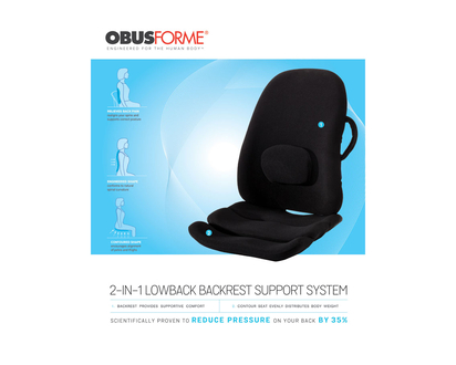 ObusForme Lowback Backrest Support & Seat Combo - Black - LS-BLK-CBB