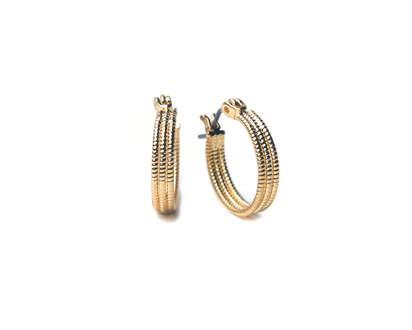 Primavera Textured Graduating Hoop Earrings - Goldtone