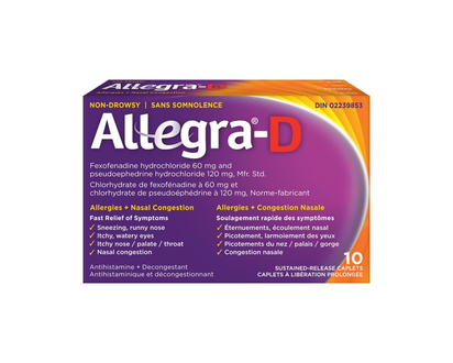 Allegra-D Allergies + Nasal Congestion Caplets - 10's