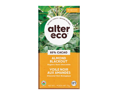 Alter Eco Almond Blackout 85% Pure Organic Dark Chocolate Bar - 75g