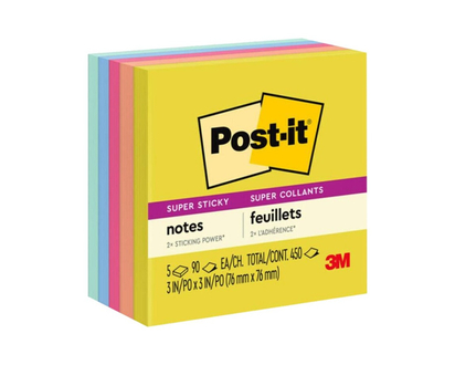 Post-it Super Sticky Summer Joy Collection 654-5SSJOY Notes - 76 x 76 mm - 450 sheets (5 x 90)