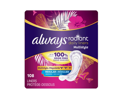 Always Radiant Multistyle Pantyliners - Regular - 108's