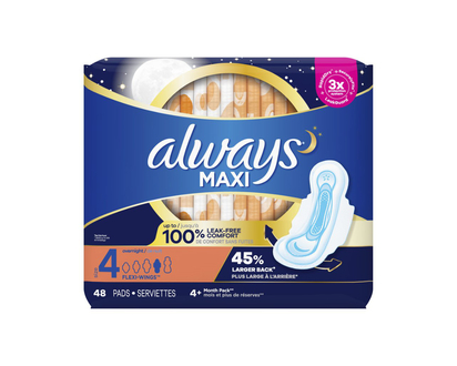 Always Maxi Sanitary Pads - Overnight - Size 4 - 48's