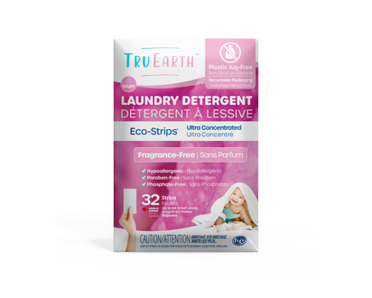 Tru Earth Baby Laundry Detergent Ultra Concentrated Eco-Strips - Fragrance Free - 32 Loads