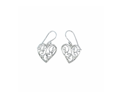 Silver Worx Dancing Filigree Heart Drop Earrings with Diamond Cut Accents - Sterling Silver