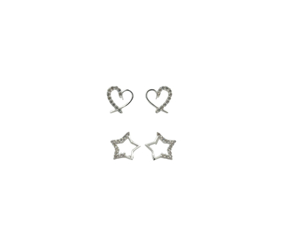 Silver Worx Heart & Star Pair Earring Set with Cubic Zirconia Accents - Sterling Silver