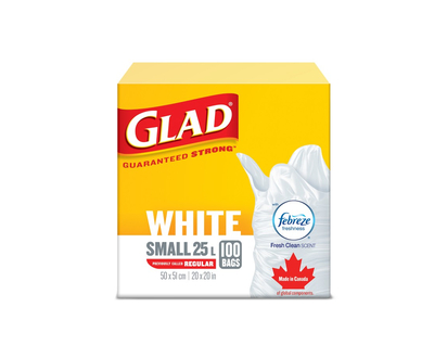 Glad Easy-Tie Small Bags with Febreze Fresh Clean Scent - White - 100s/25L