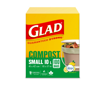 Glad Compostable Small Bags with Febreze Fresh Lemon Scent - 100s/10L