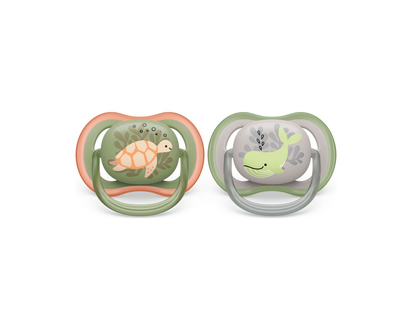 Philips Avent Ultra Air Pacifier Set - 6-18 Months - Orange Turtle / Green Whale - 2 pack