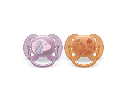 Philips Avent Ultra Soft Pacifier Set - 6-18 Months - Violet Puppy/Orange Leaves - 2 pack