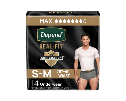 Depend Real Fit Incontinence Pants for Men - Maximum - Small/Medium - Grey/Black - 14's