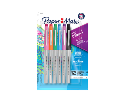 Paper Mate FLAIR Felt-Tip Pen Set - Assorted Bright Colors - 12 piece