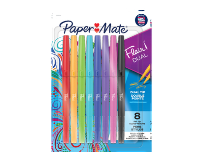 Paper Mate FLAIR Twin-Tip Brush Pen Set - Assorted - 8 piece