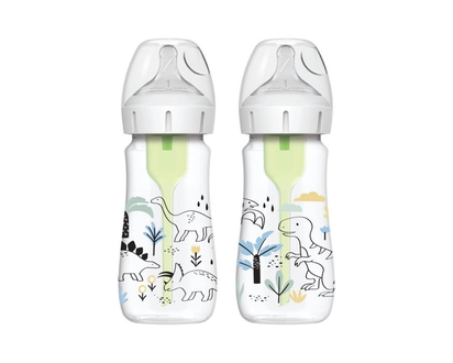 Dr. Brown's Natural Flow Options+ Anti-Colic Wide-Neck Baby Bottle - Dinosaur - 270ml - 2 pack