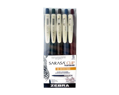 Zebra Sarasa Clip Vintage Colors 0.5mm Retractable Gel Ink Pen - Dark - 5 pack