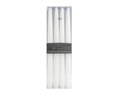 Enlighten Linen Taper Unscented Candles - White - 4 pack