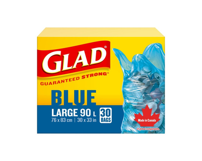 GLAD Guaranteed Strong Blue Trash Bags - Large - 90L/30s