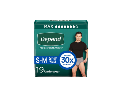 Depend Fresh Protection Incontinence Underwear for Men - Maximum Absorbency - Small/Medium - 19's