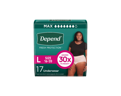 Depend Fresh Protection Incontinence Underwear for Women - Maximum - Large - 17's