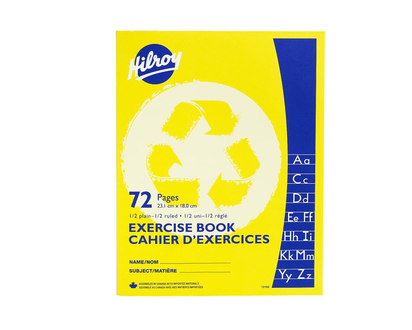 Hilroy Recycled Exercise Book 1/2 Ruled 1/2 Blank - 72 pages