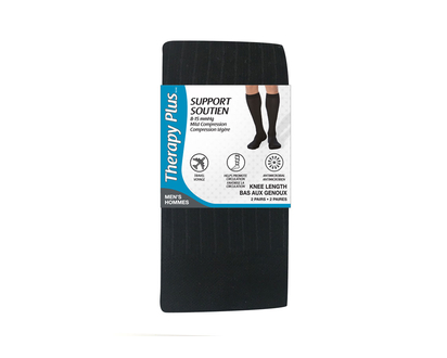 Therapy Plus Knee High Socks - Black - 2 Pair - Size 7 to 12