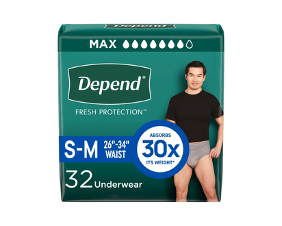 Depend Fresh Protection Incontinence Underwear for Men - Maximum Absorbency - Small/Medium - 32 Count