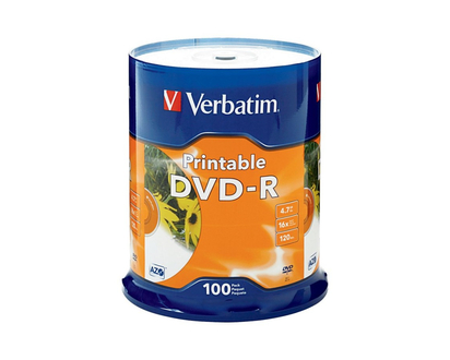 Verbatim 16X Inkjet-Printable DVD-R Discs - 4.7GB - 100's