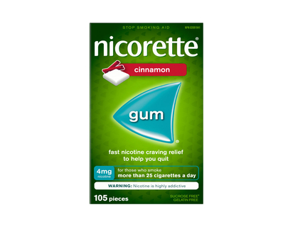 Nicorette Nicotine Gum Stop Smoking Aid - Cinnamon - 4mg - 105s