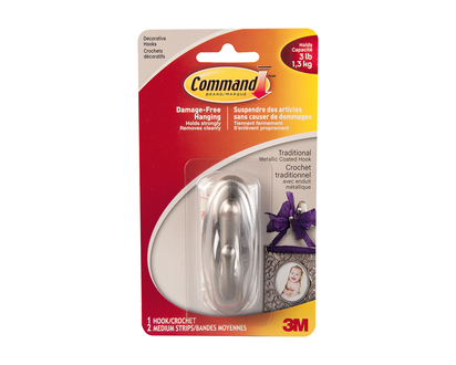 Command Traditional Medium Decorative Hook - Brushed Nickel