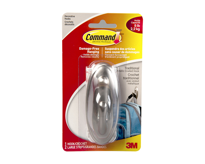 Command Large Traditional Decorative Hook - Brushed Nickel - 1 hook