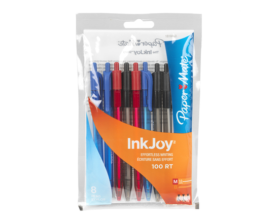 Papermate InkJoy 100 Retractable Business Pens - Assorted - 8 Pack