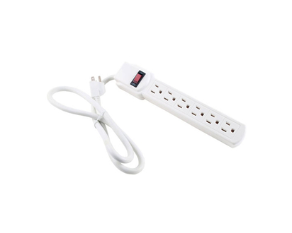 Globe 6 Outlet Power Strip with Surge Protection - White