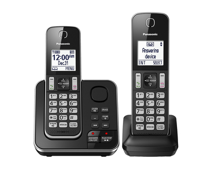 Panasonic 2 Handset Cordless Phone with Answering Machine - Black - KXTGD392B