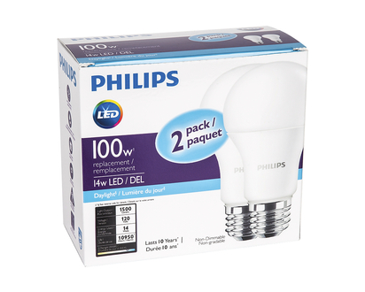 PHILIPS A19 LED DAYLIGHT in White Size 2 pack