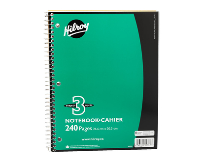 Hilroy Three Subject Notebook - 10.5 x 8 - 240 page