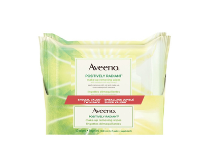 Aveeno Active Naturals Positively Radiant Make-up Removing Wipes - 2 x 25's