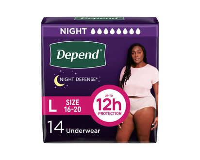 Depend Night Defense Incontinence Underwear for Women - Overnight Absorbency - Large - 14 Count