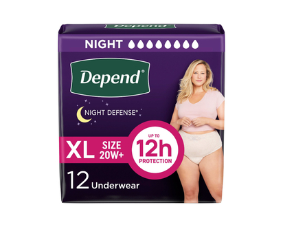 Depend Night Defense Incontinence Underwear for Women - Overnight Absorbency - Extra Large - 12 Count