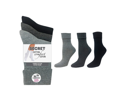Secret Cotton Cuff Socks - Medium Grey - 3 pairs