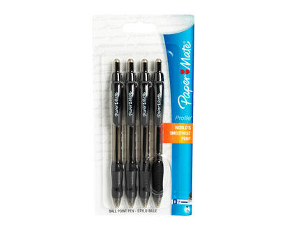 Papermate Profile 1.4mm Ball Point Pens - Black Ink - 4 pack