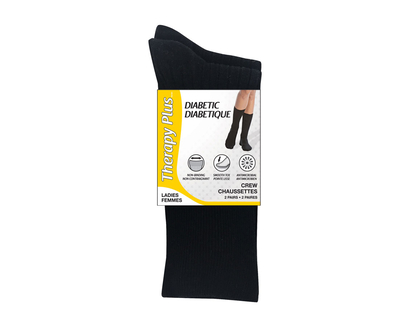Therapy Plus Diabetic Care Ladies Dress Crew Sock - Black - 2 Pair