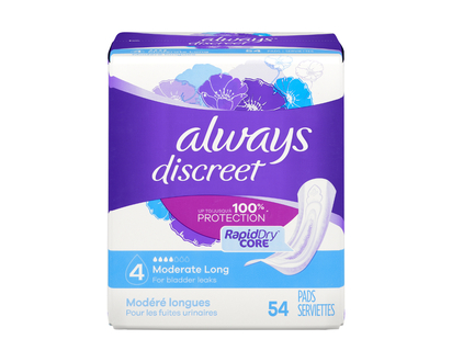Always Discreet Incontinence Pads - Long - Moderate - 54's