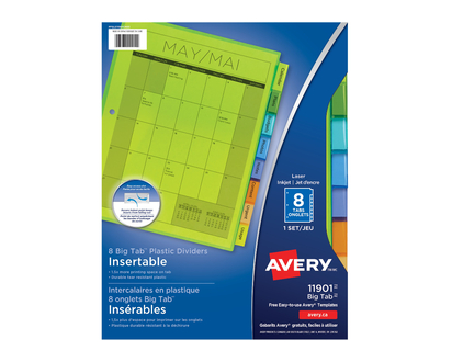 Avery Big Tab Insertable Plastic Dividers - 8-Tab set - 11901